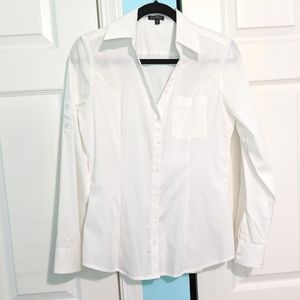 Express Essential Stretch White Button Down Shirt - M